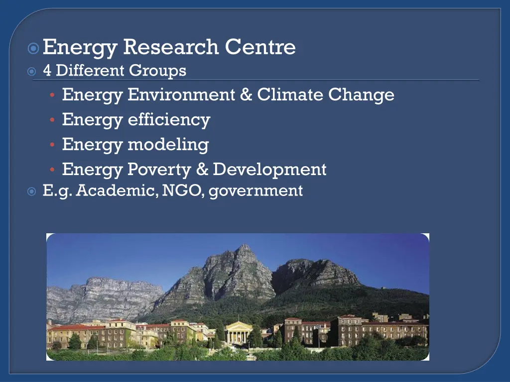 energy research centre 4 different groups energy