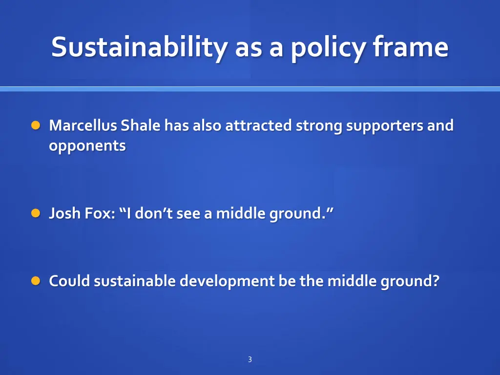 sustainability as a policy frame