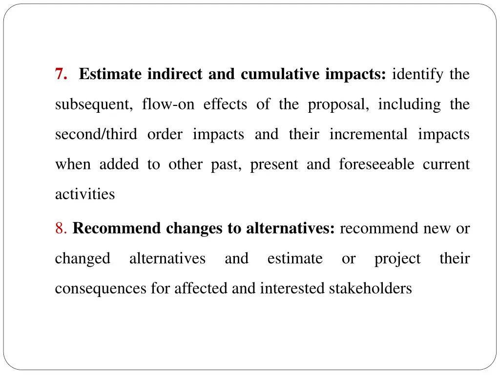 7 estimate indirect and cumulative impacts