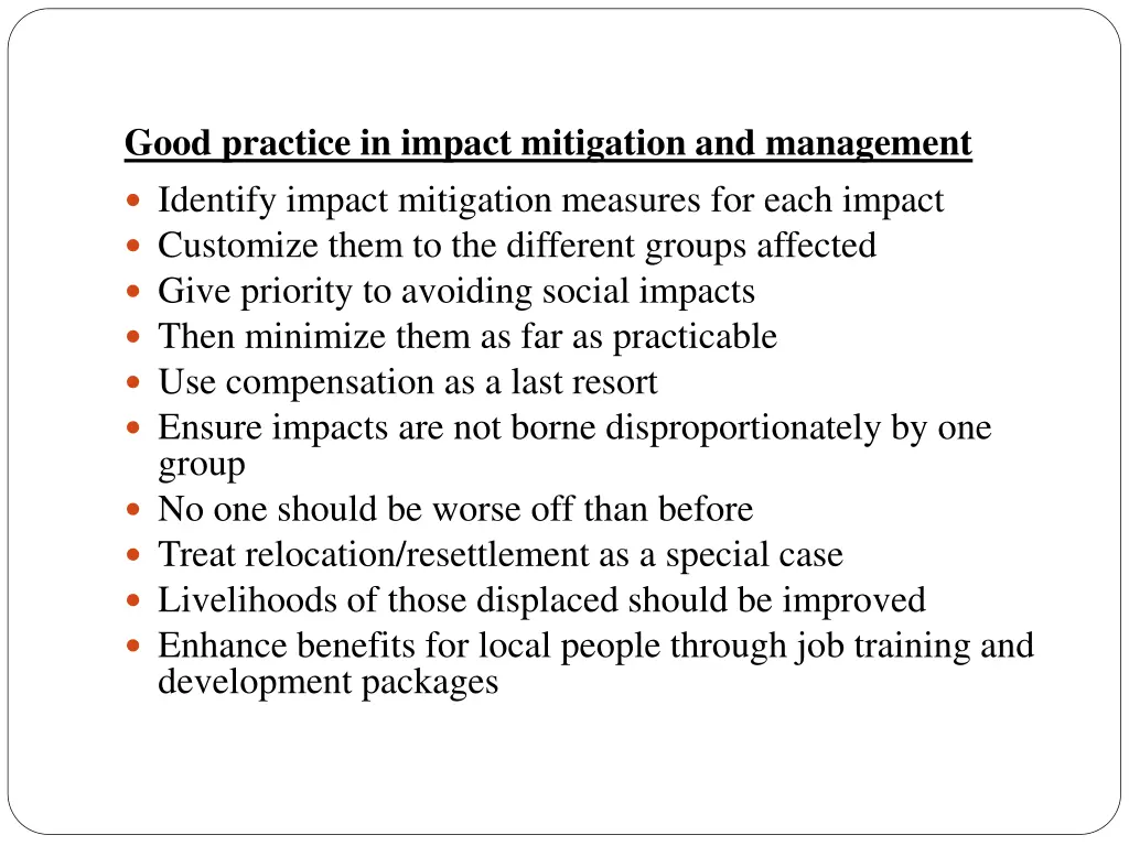 good practice in impact mitigation and management