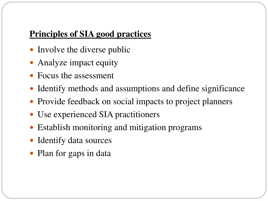 principles of sia good practices