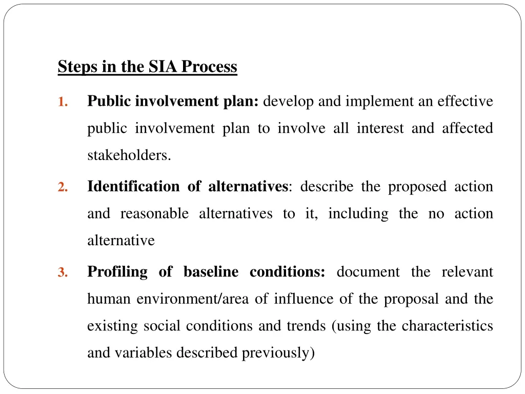 steps in the sia process