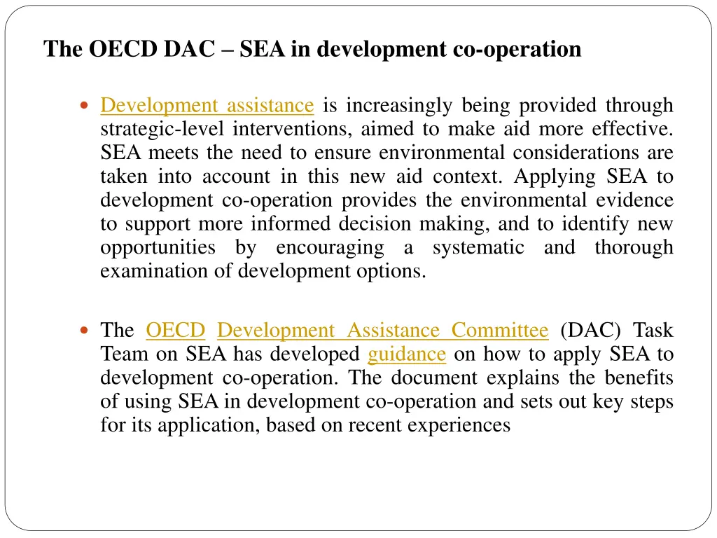 the oecd dac sea in development co operation