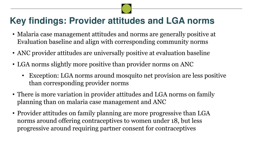 key findings provider attitudes and lga norms