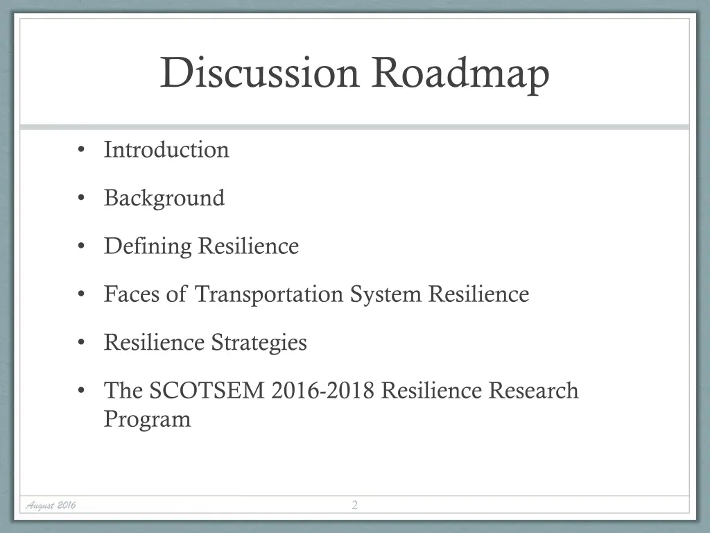 discussion roadmap