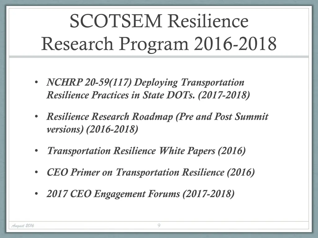 scotsem resilience research program 2016 2018