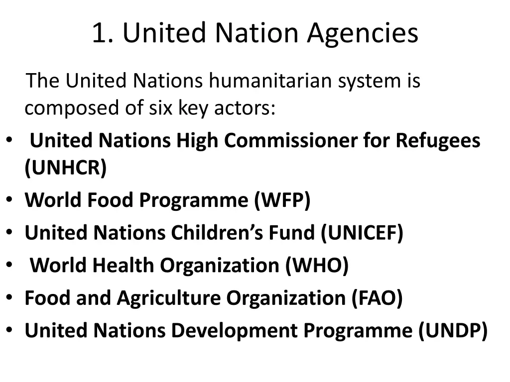 1 united nation agencies