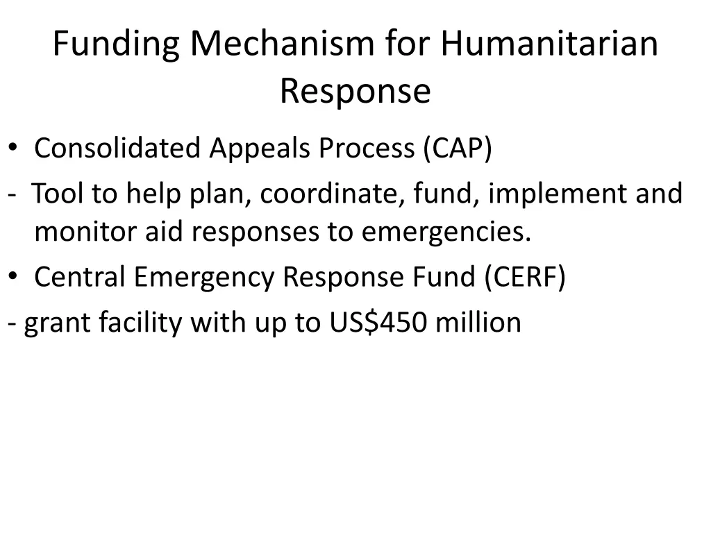 funding mechanism for humanitarian response