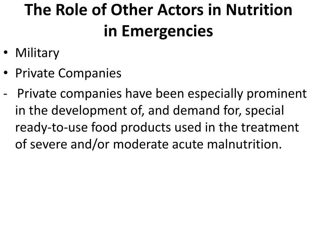 the role of other actors in nutrition