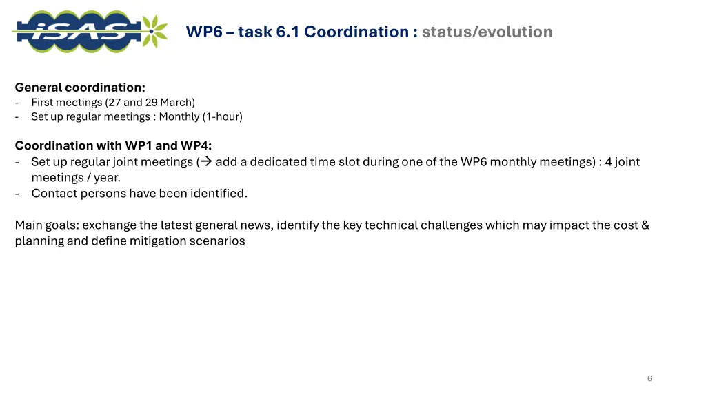 wp6 task 6 1 coordination status evolution