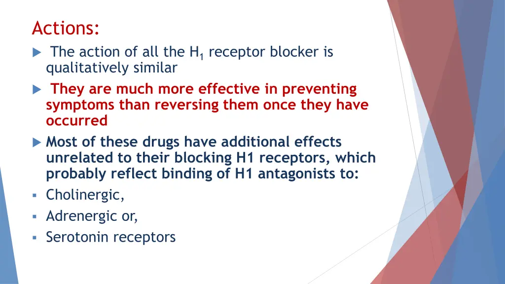 actions the action of all the h 1 receptor