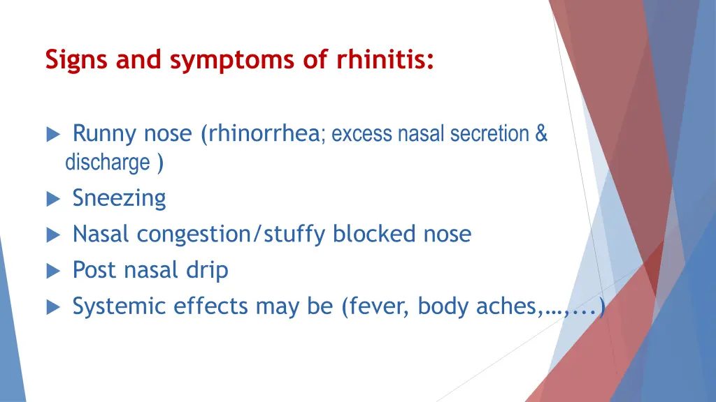 signs and symptoms of rhinitis