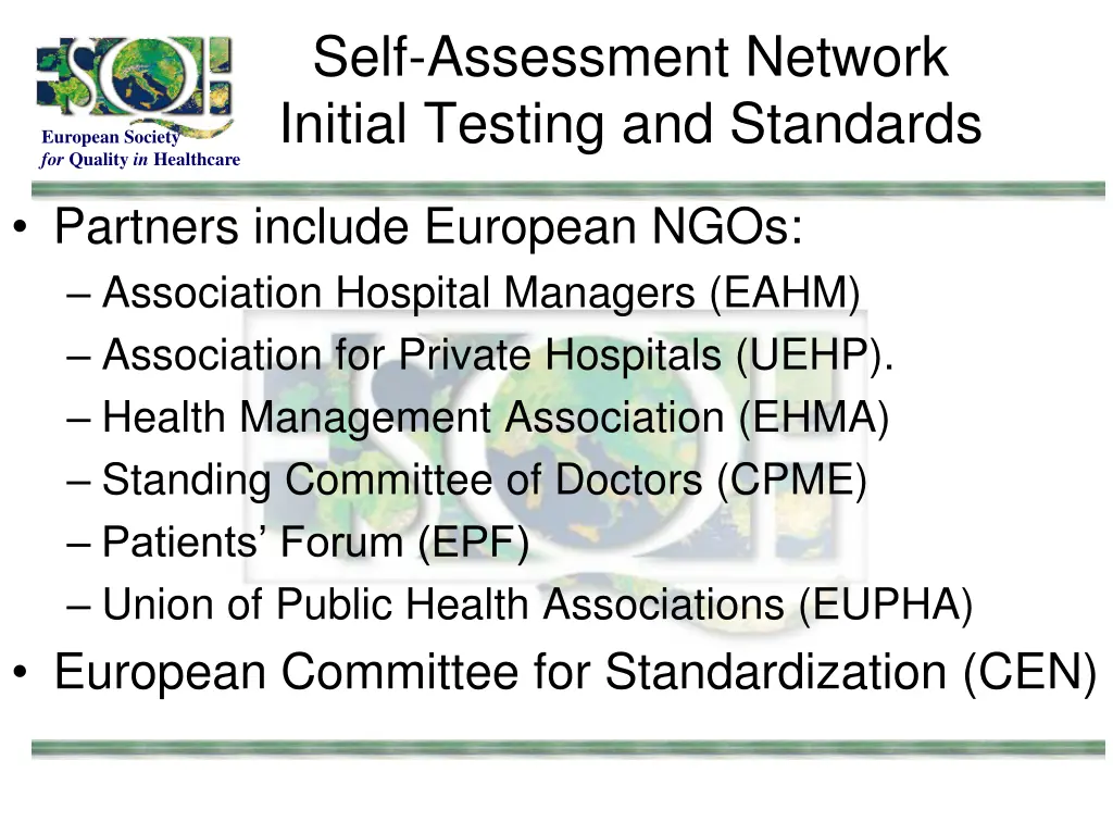 self assessment network initial testing