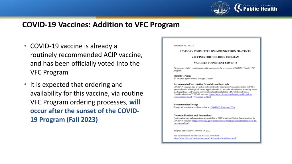 covid 19 vaccines addition to vfc program
