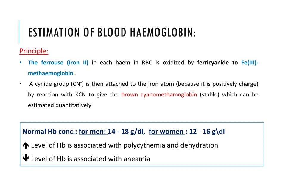estimation of blood haemoglobin