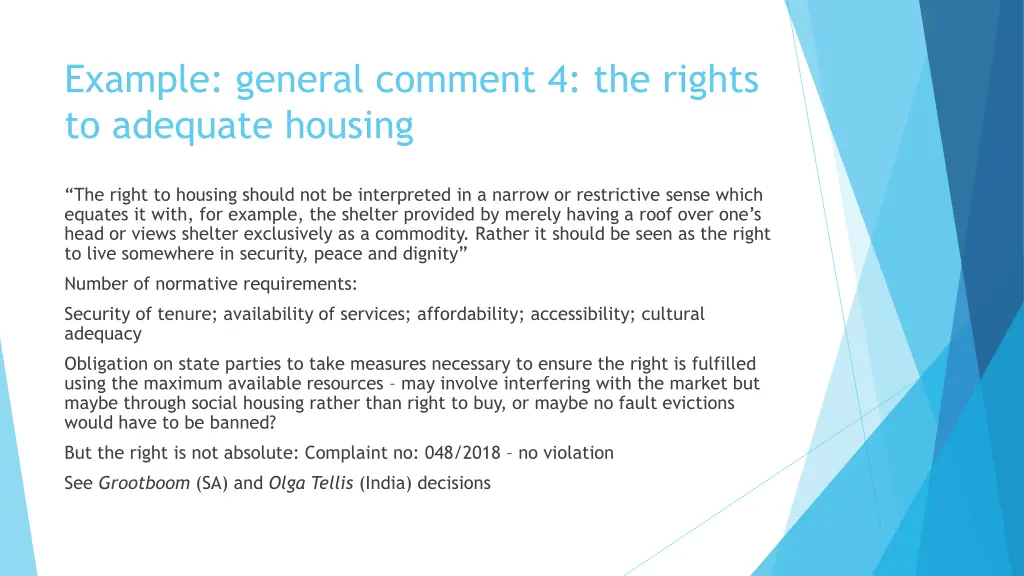 example general comment 4 the rights to adequate