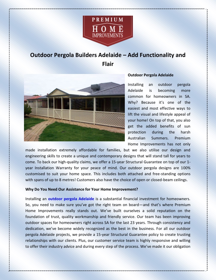 outdoor pergola builders adelaide