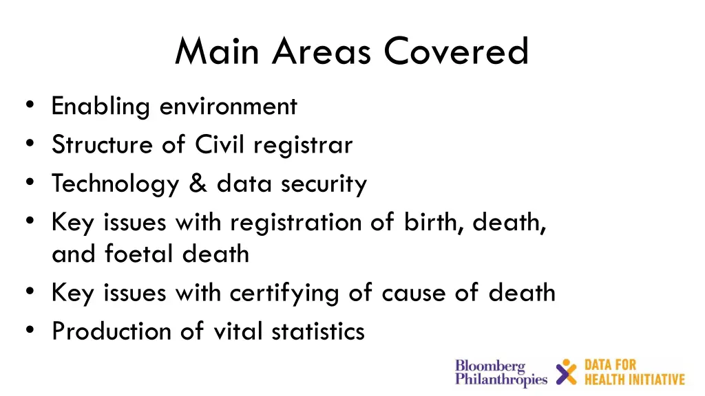 main areas covered enabling environment structure