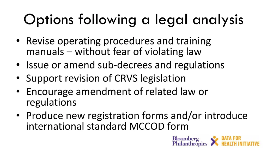 options following a legal analysis