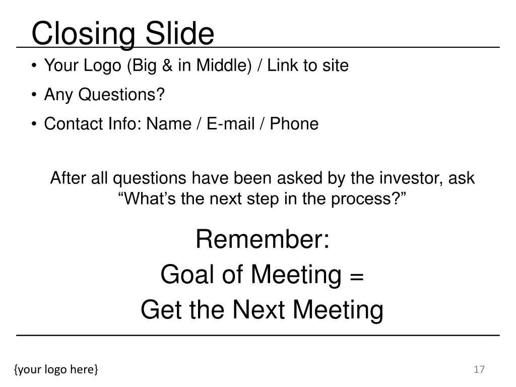 closing slide your logo big in middle link to site