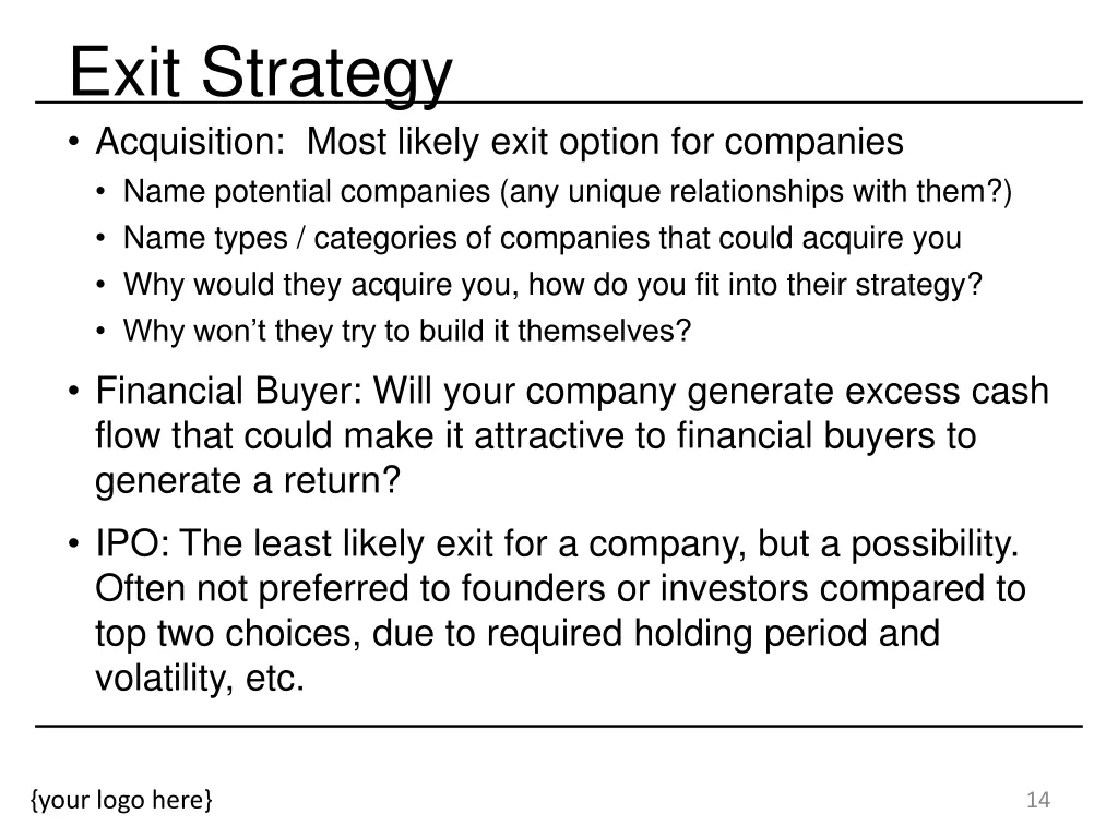 exit strategy acquisition most likely exit option