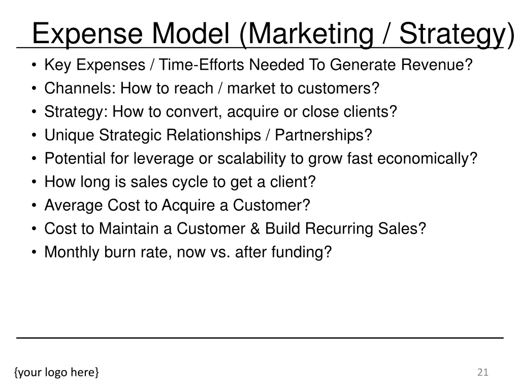 expense model marketing strategy key expenses