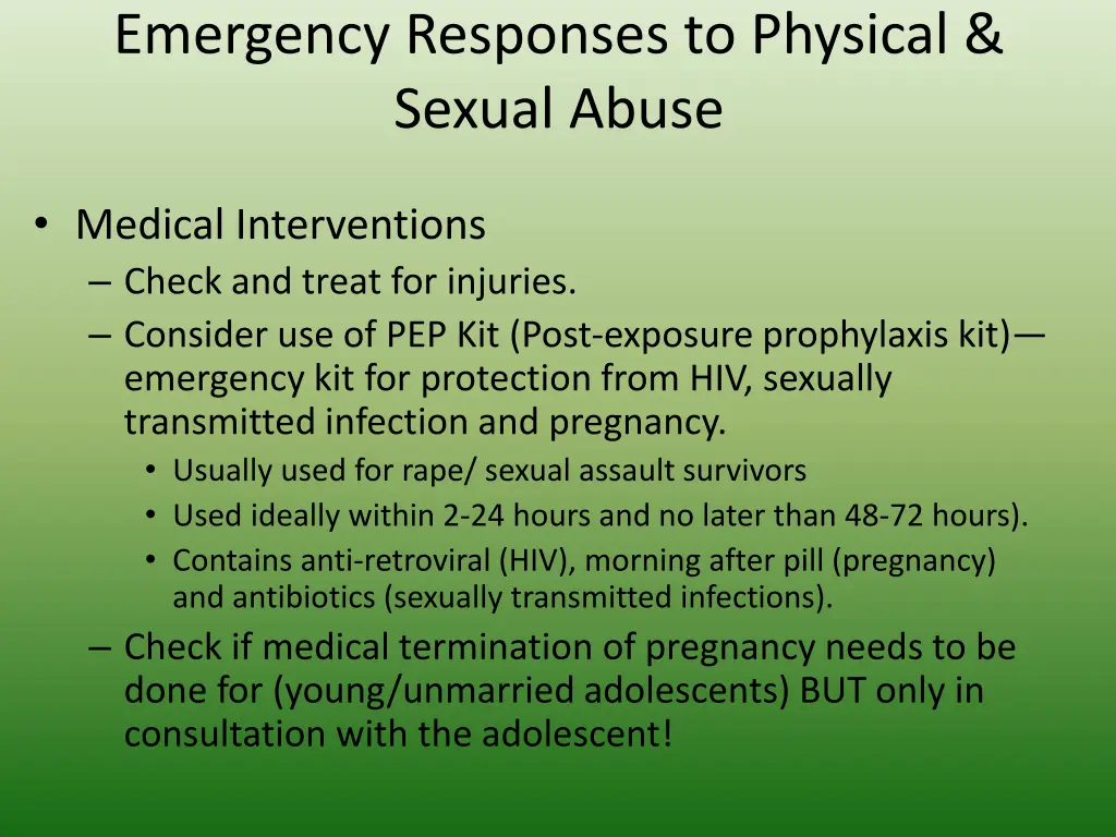 emergency responses to physical sexual abuse