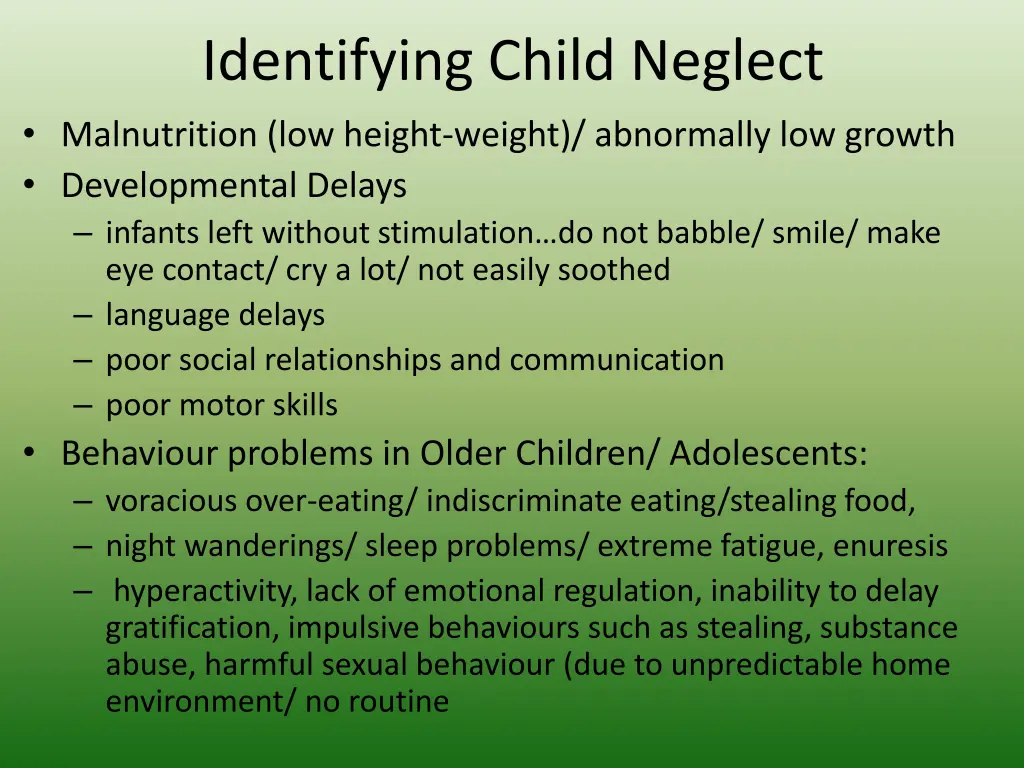 identifying child neglect malnutrition low height