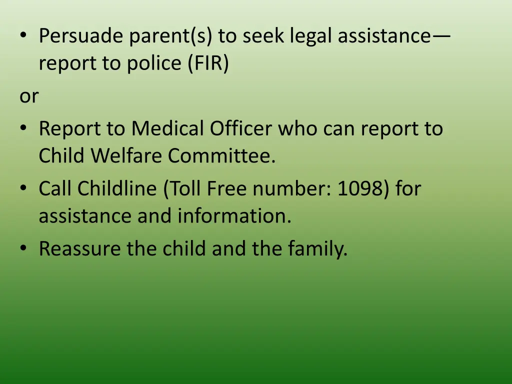 persuade parent s to seek legal assistance report