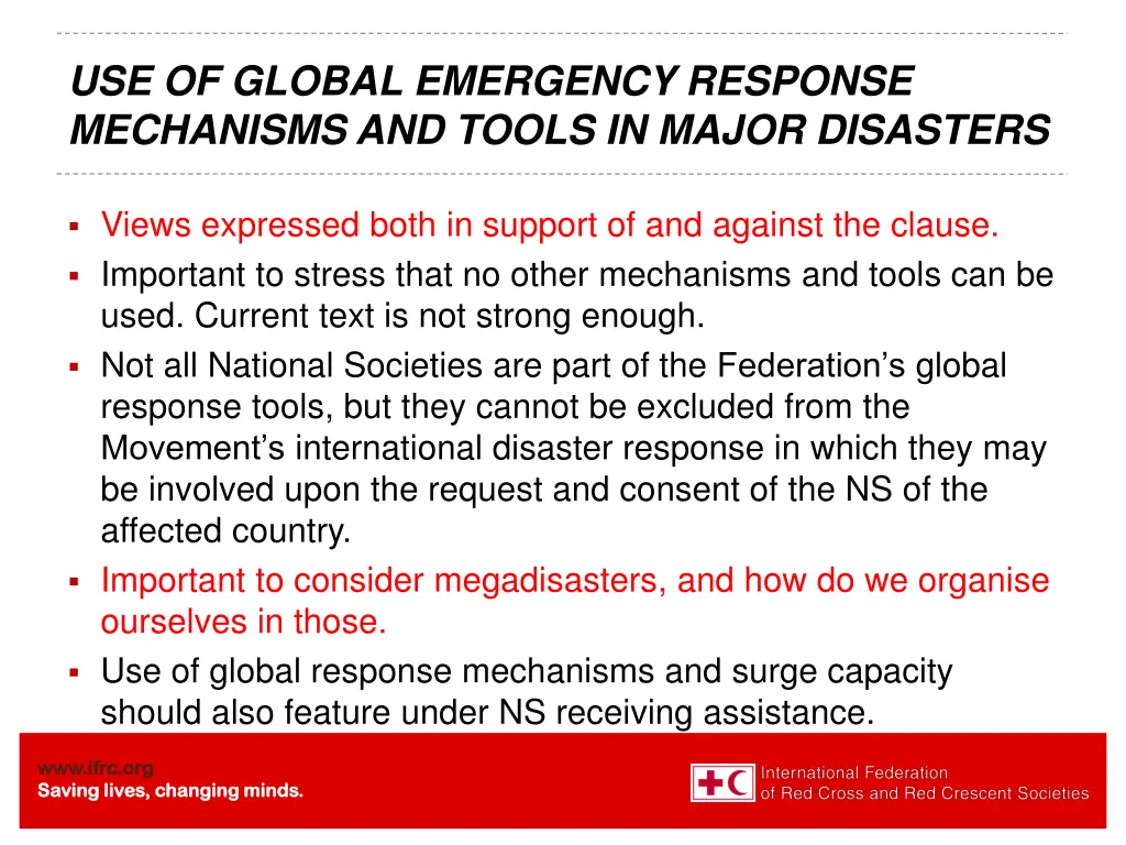 use of global emergency response mechanisms
