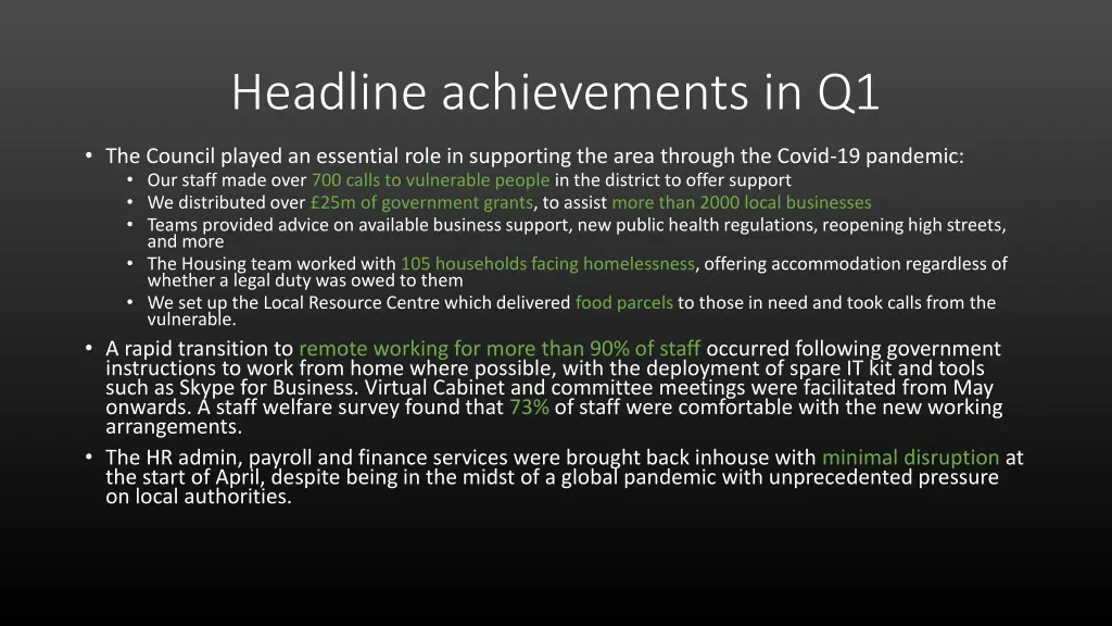 headline achievements in q1