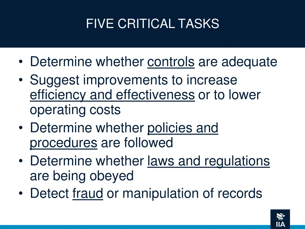 five critical tasks