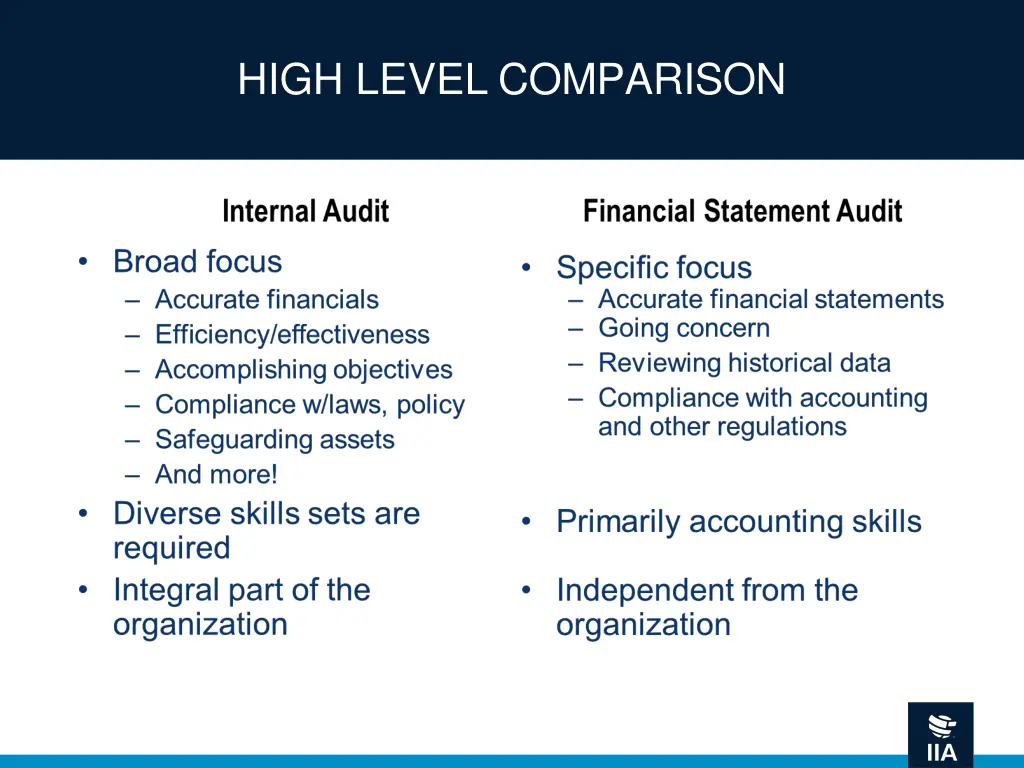 high level comparison