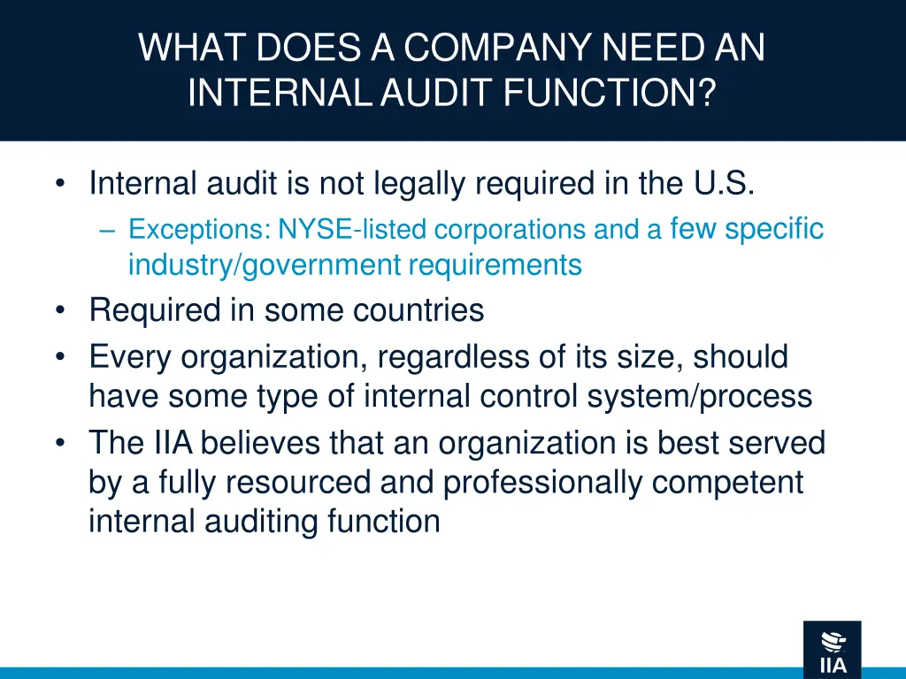 what does a company need an internal audit