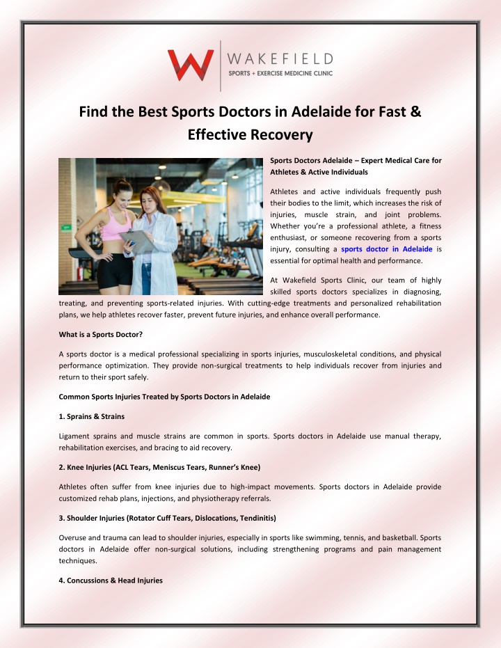 find the best sports doctors in adelaide for fast
