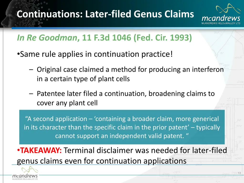 continuations later filed genus claims