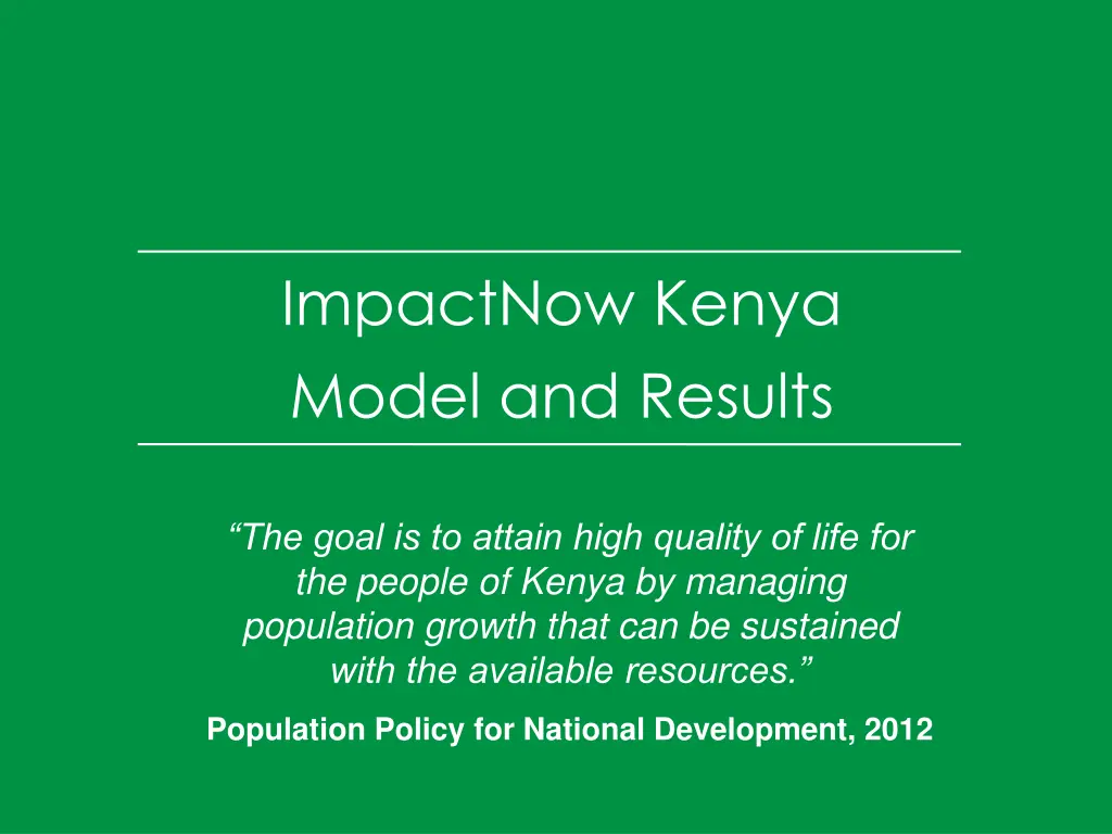 impactnow kenya model and results