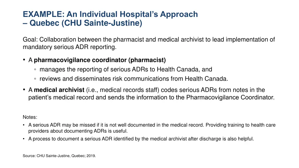 example an individual hospital s approach quebec