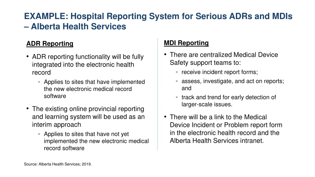 example hospital reporting system for serious