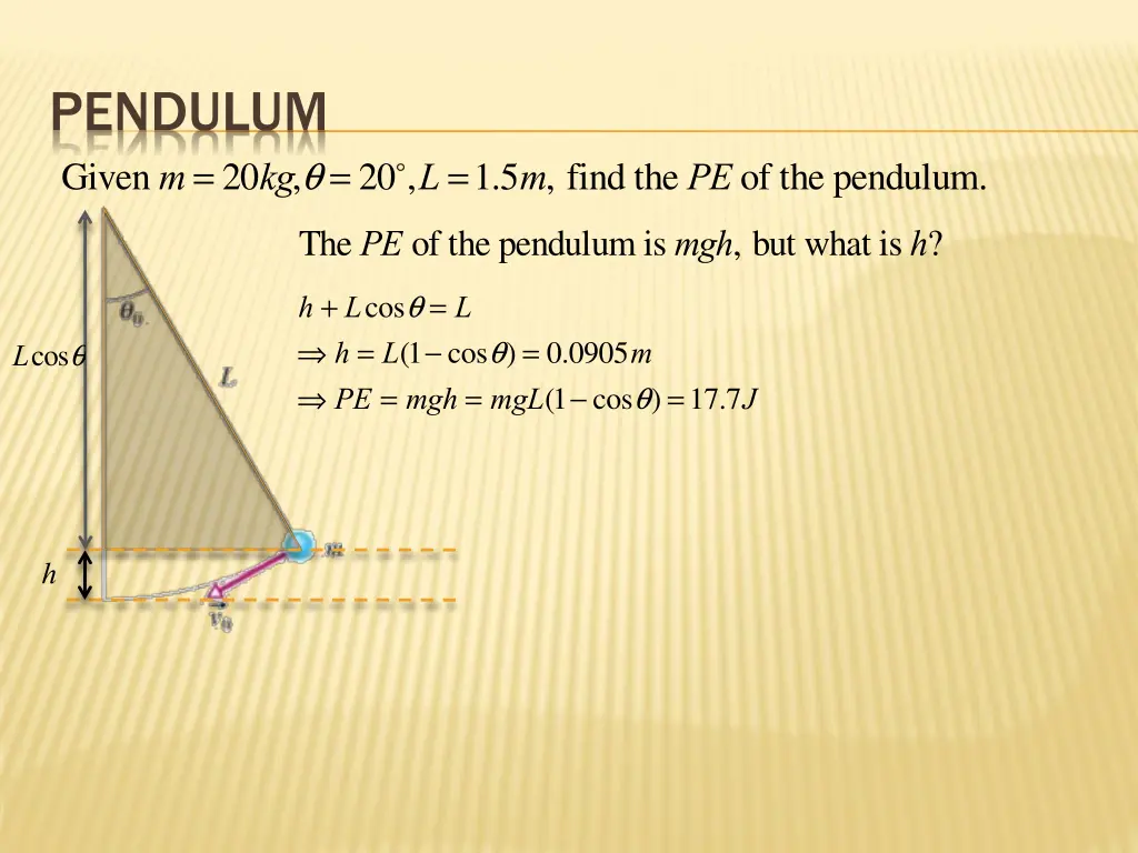 pendulum given m 20 kg q 20 l 1 5 m find
