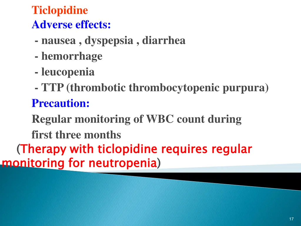 ticlopidine adverse effects nausea dyspepsia