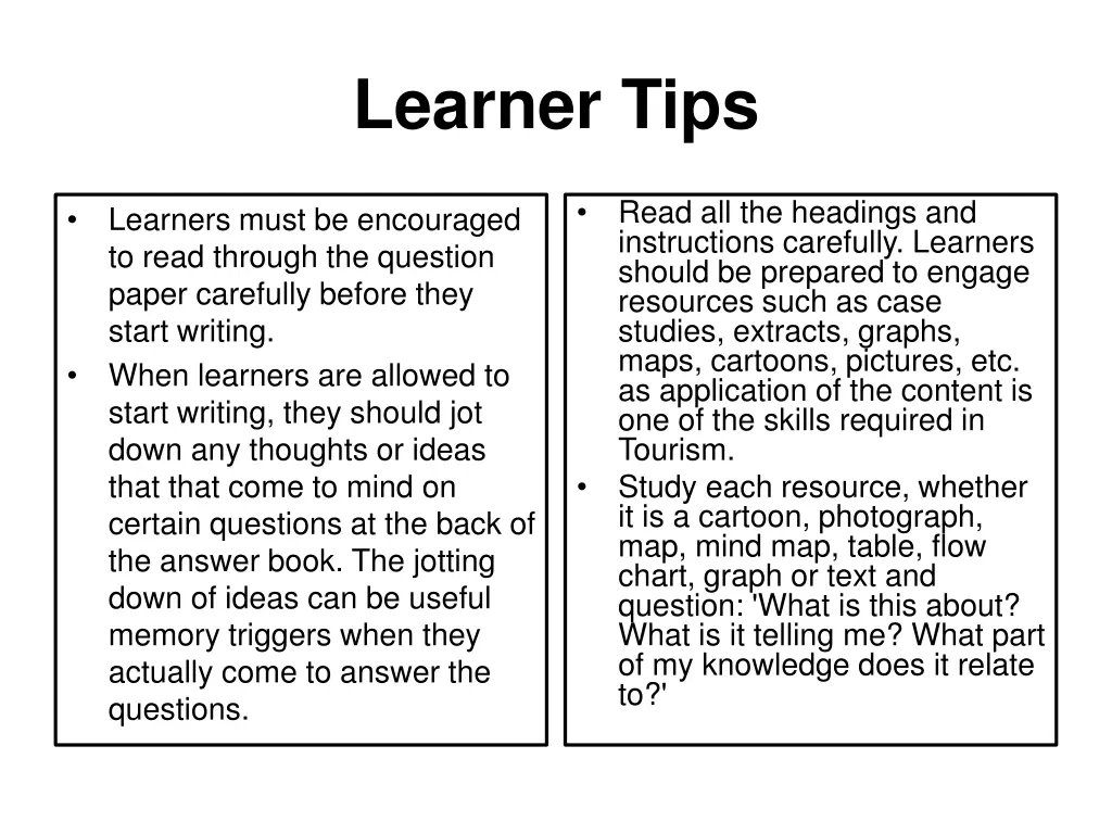 learner tips