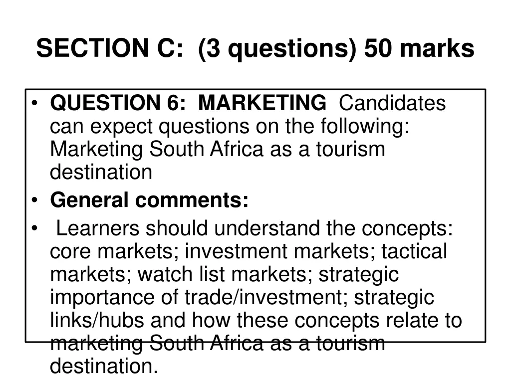 section c 3 questions 50 marks