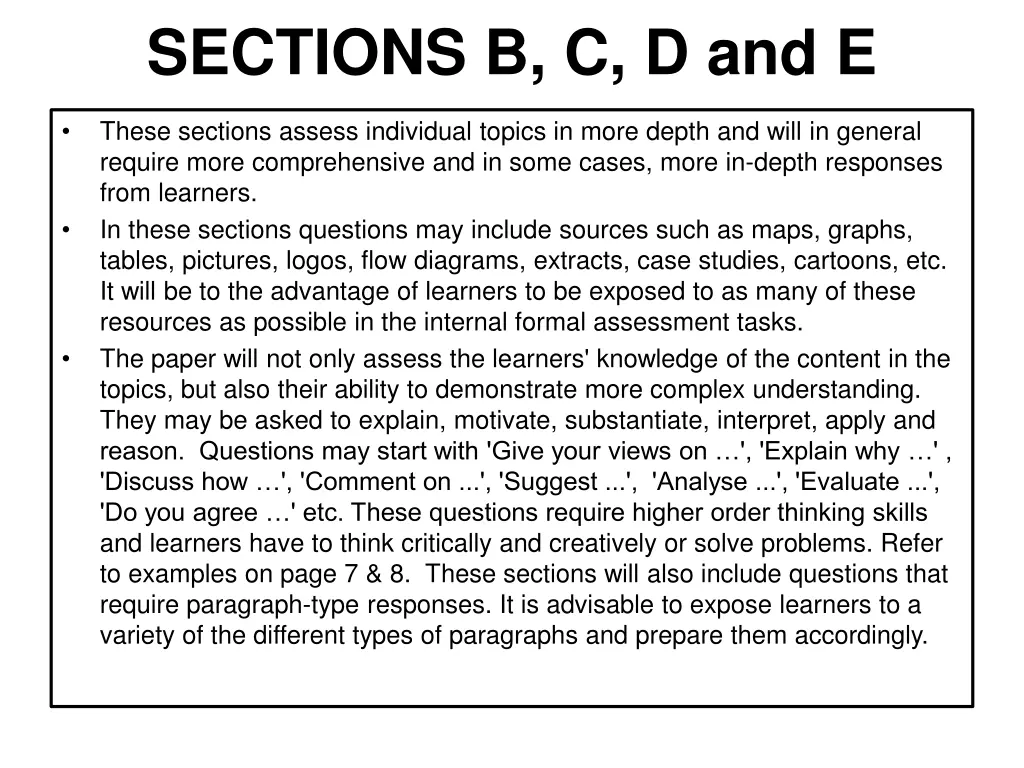 sections b c d and e
