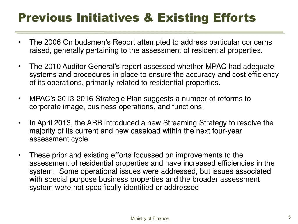 previous initiatives existing efforts