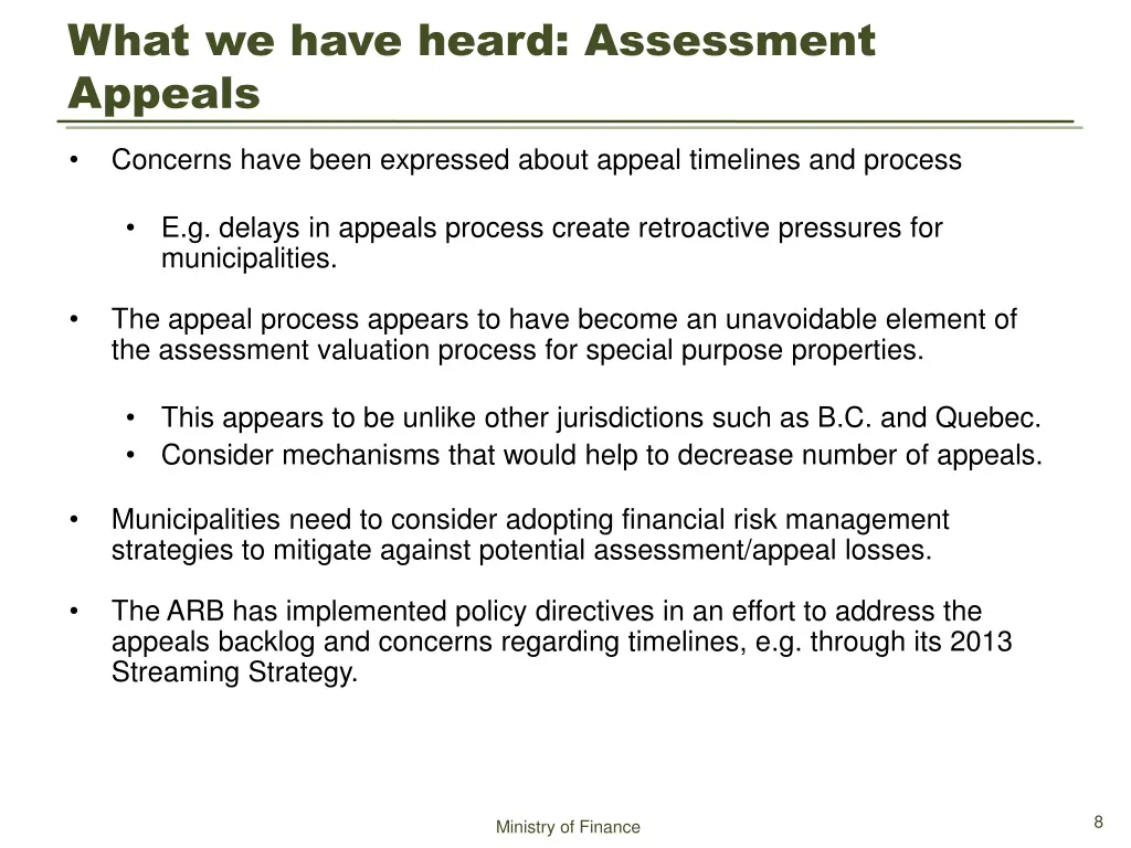what we have heard assessment appeals