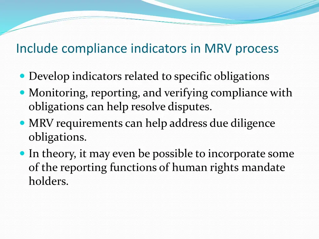 include compliance indicators in mrv process