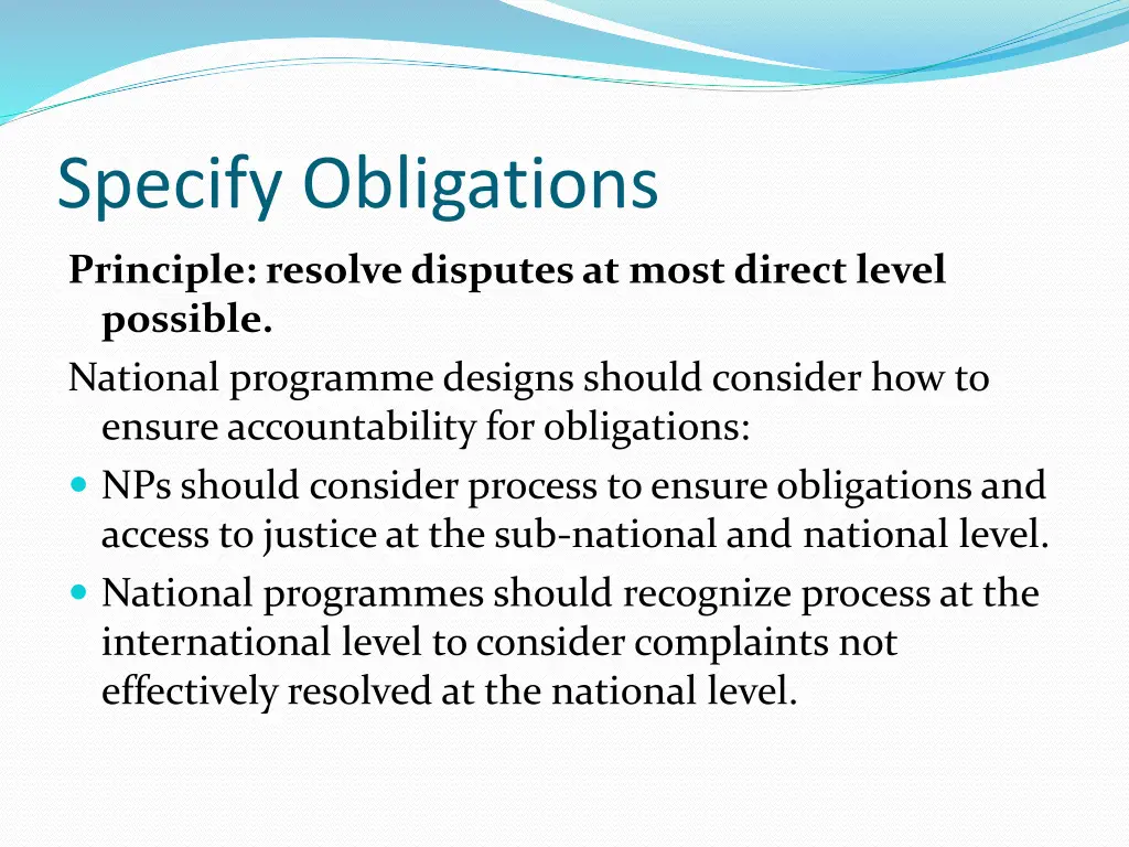specify obligations