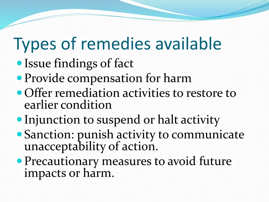 types of remedies available issue findings