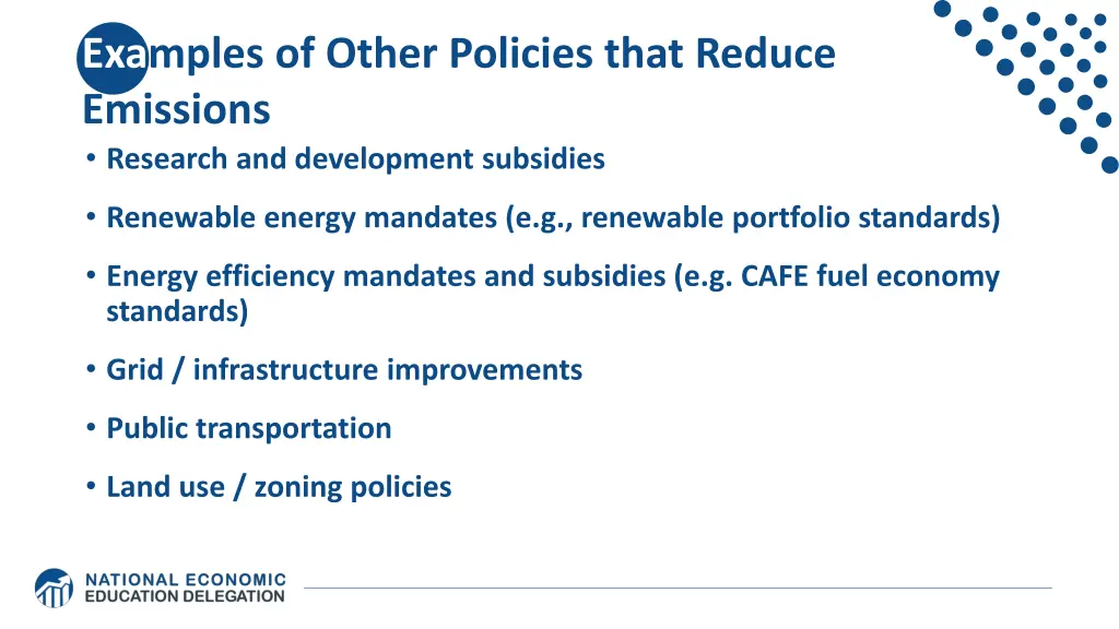 examples of other policies that reduce emissions